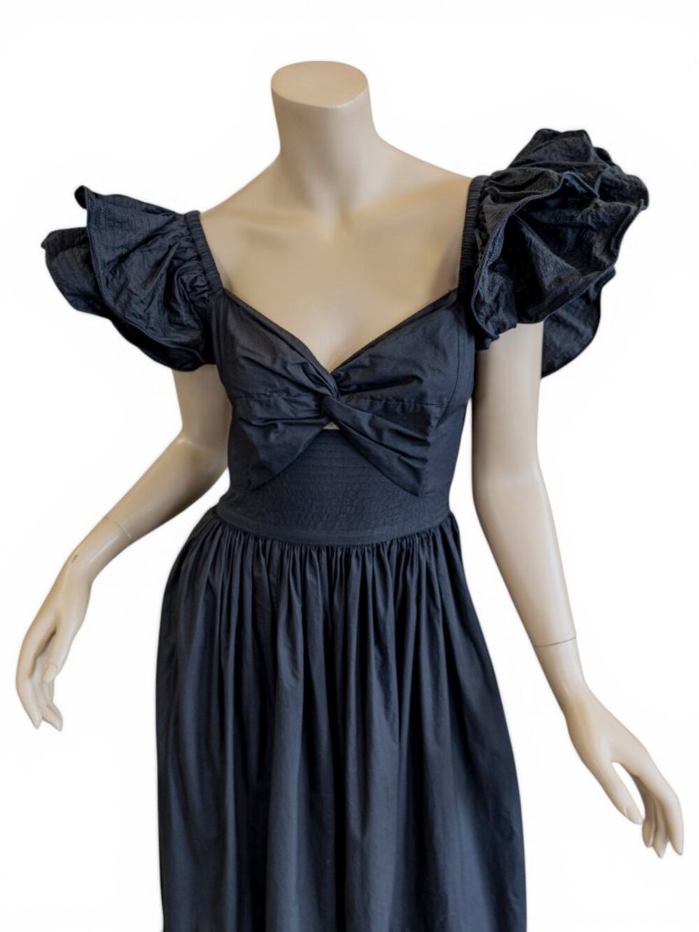 Cleobella Piper Midi Dress Black Organic Cotton Romantic Ruffle Sleeve Boho - Picture 4 of 14
